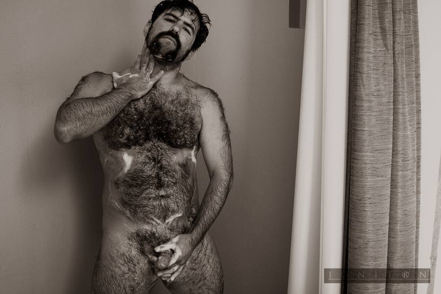 photographer Jonitron art nude modelling photo. danny hits the shower to work up a little lather.